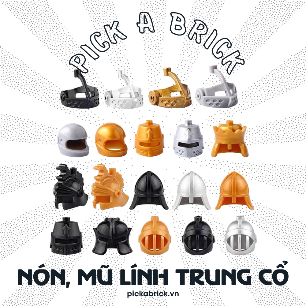 Phụ kiện Nón Trung Cổ - Đồ chơi lắp ráp xếp hình gạch MOC Nón trung cổ Mũ giáp cho nhân vật lính minifigures