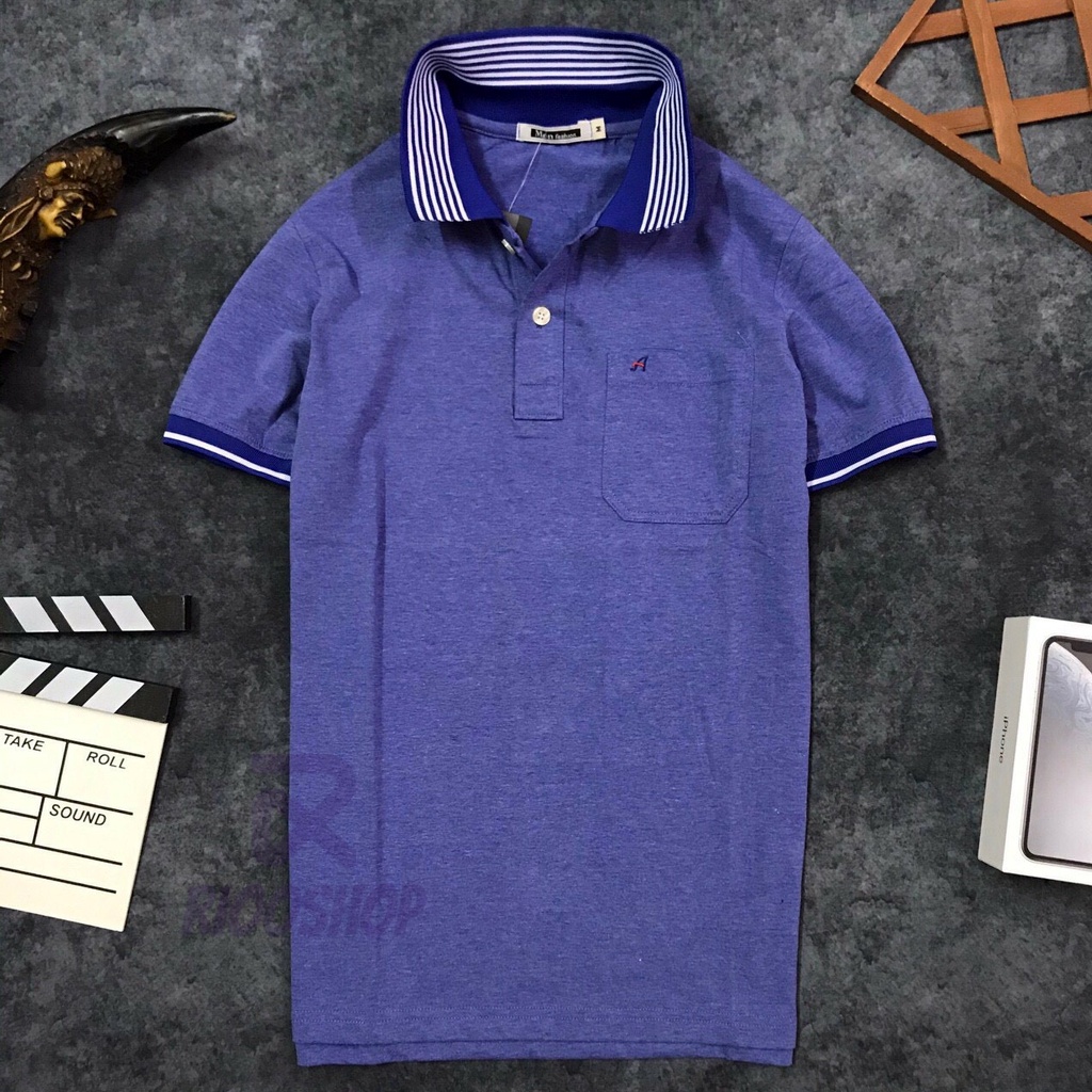 Áo phông nam trung niên có túi, áo thun nam polo trơn đẹp ngắn tay cao cấp xanh, đỏ, rêu, bích RIOOSHOP RCP003