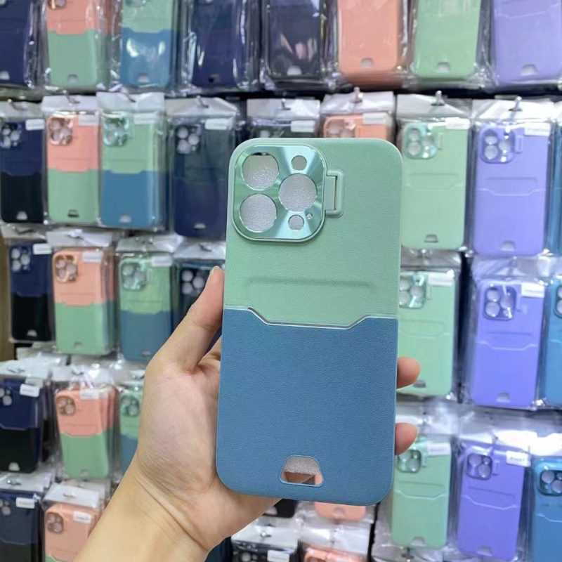 Ốp Điện Thoại Da Màu Tương Phản Có Ngăn Đựng Thẻ Bảo Vệ Camera Cho Iphone 12 Pro Iphone 14 13 Pro Max