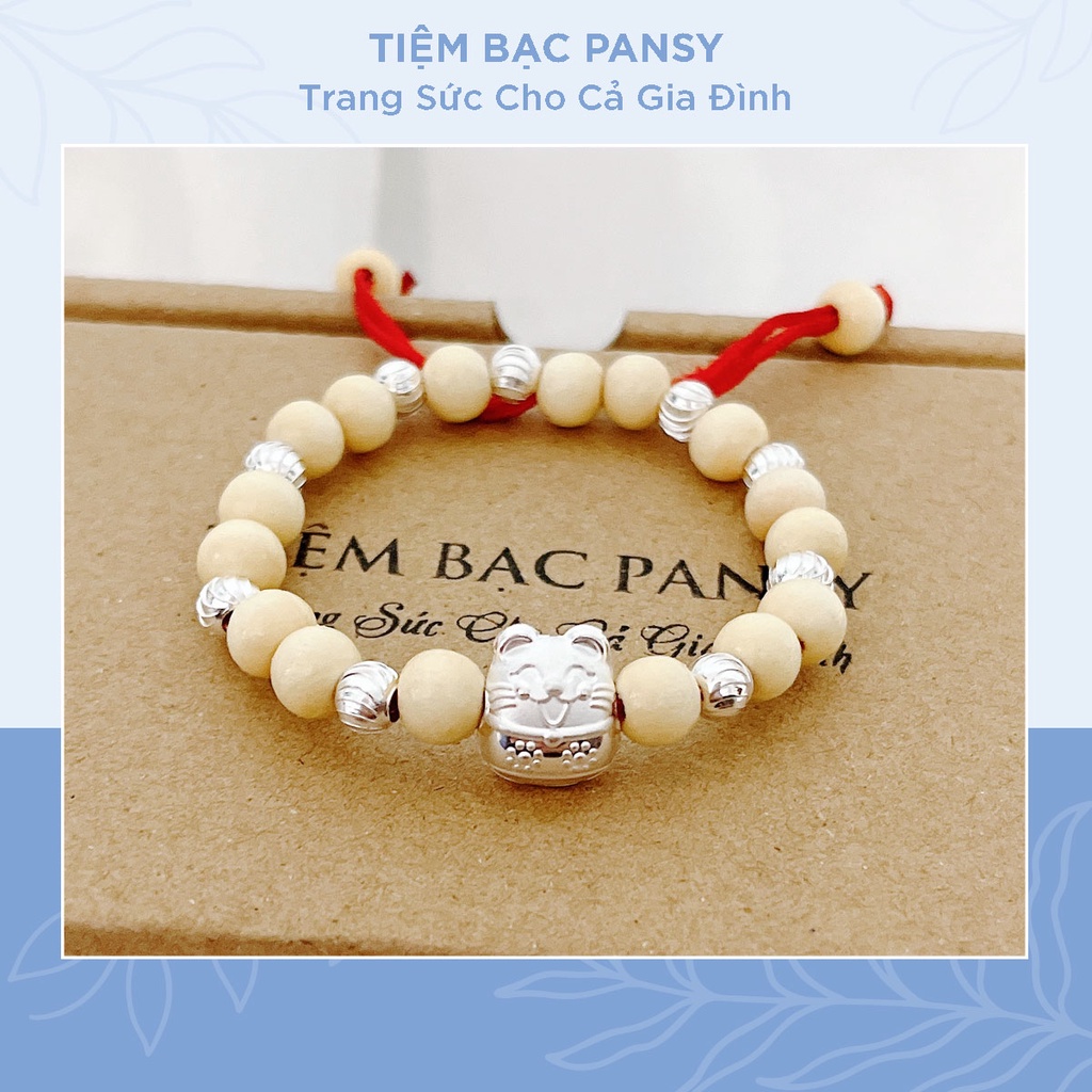 Vòng dâu tằm cho bé gái trai tuổi mèo dễ thương PANSY - Vòng tay dâu tằm mix charm bạc thật giúp bé ngủ ngon