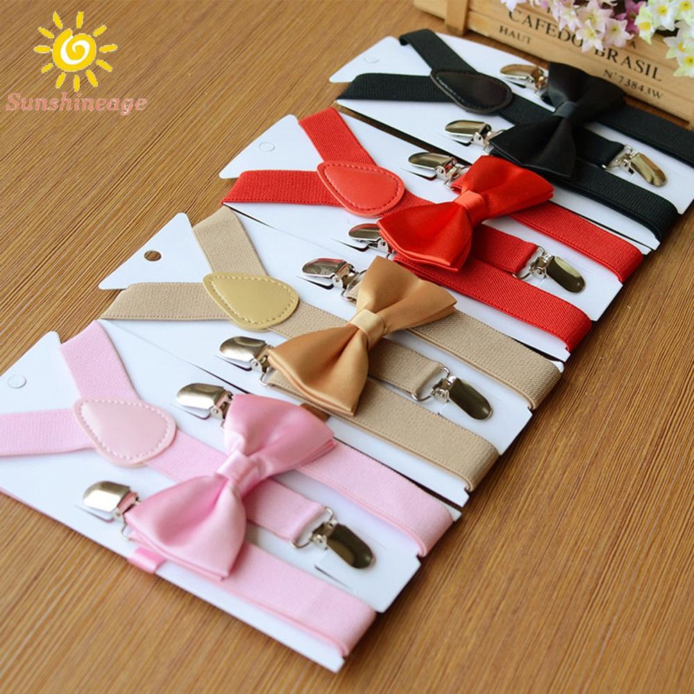 【SUNAGE】Boys Girls Clip-On Elastic Suspenders And Bow Ties Matching Set Unisex Bow Ties【HOT Fashion】