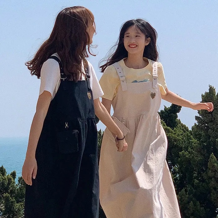 Đầm Hai Dây Dáng Rộng Màu Sắc Trơn Thêu Họa Tiết Phong Cách Hàn Quốc Thời Trang Mùa