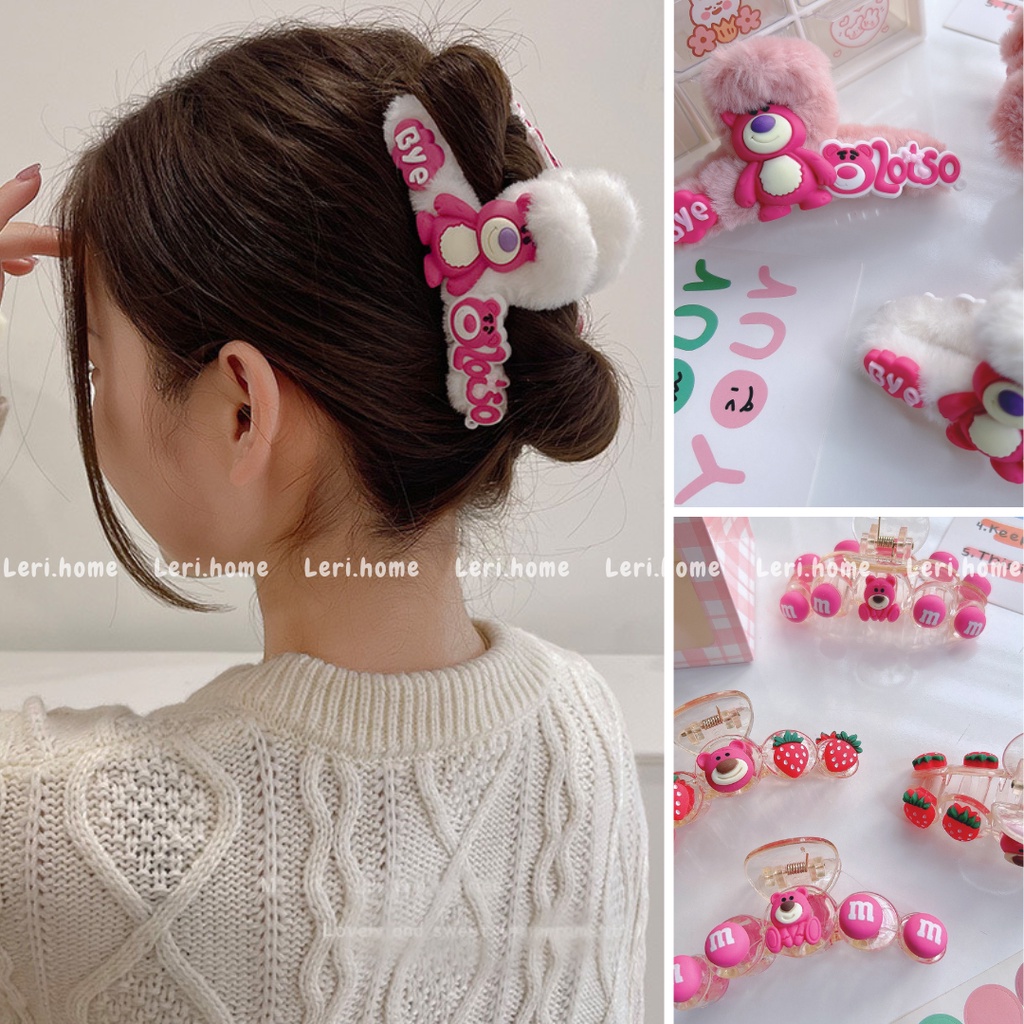 (hình tự chụp) Kẹp tóc nhựa,Cào tóc phủ lông hình Gấu dâu tây lotso, cào đính charm nữ đẹp hot trend Hàn Quốc dễ thương