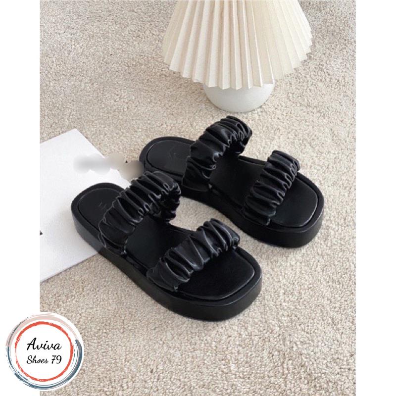 Dép mút bọc 2 quai nhúng da mờ cao 3cm xinh xắn hót 2022