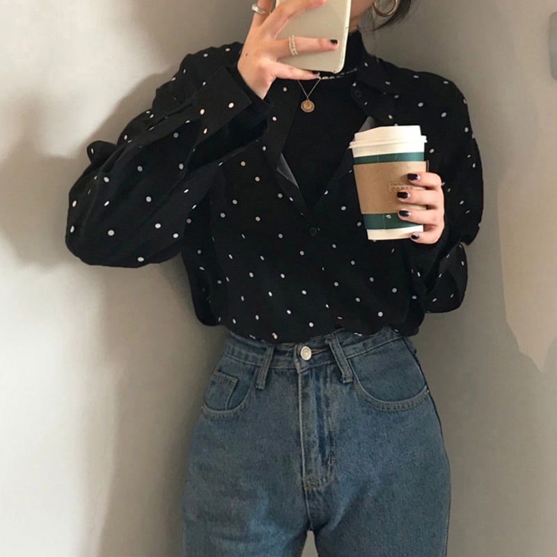 IELGY Áo Kiểu Tay Dài Dáng Rộng Phong Cách Thời Trang Pháp Cổ Điển Dành Cho Nữ