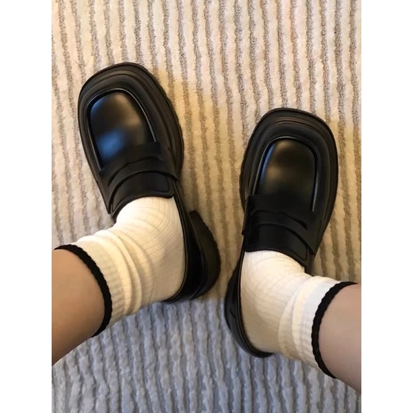 Giày oxford đế cao da đen lì phong cách Hàn Quốc