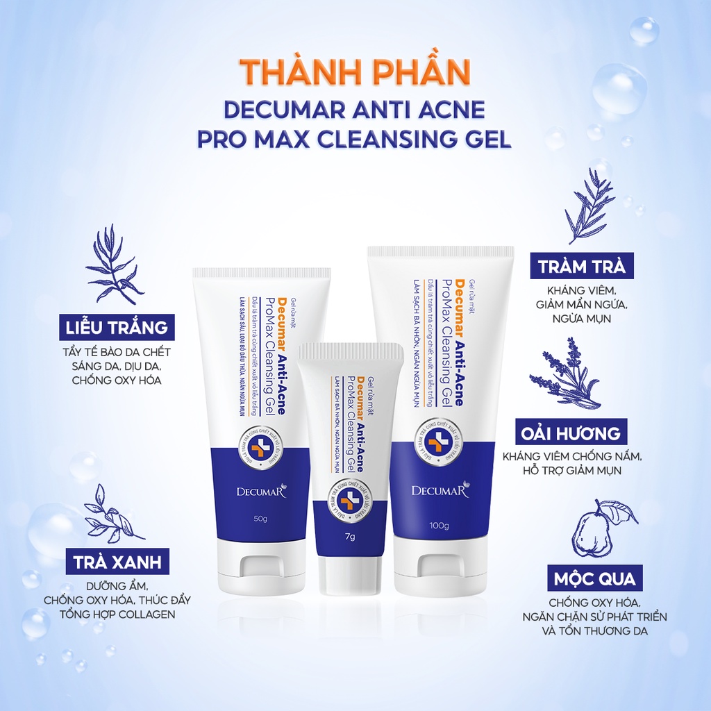 Sữa Rửa Mặt Dạng Gel Ngừa Mụn Decumar Anti-Acne ProMax Cleansing Gel 7g + 50g + 100g