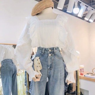 [ORDER] Áo sơ mi trắng kiểu bèo cổ vuông tay bồng bo chun tiểu thư siêu xinh ❤️