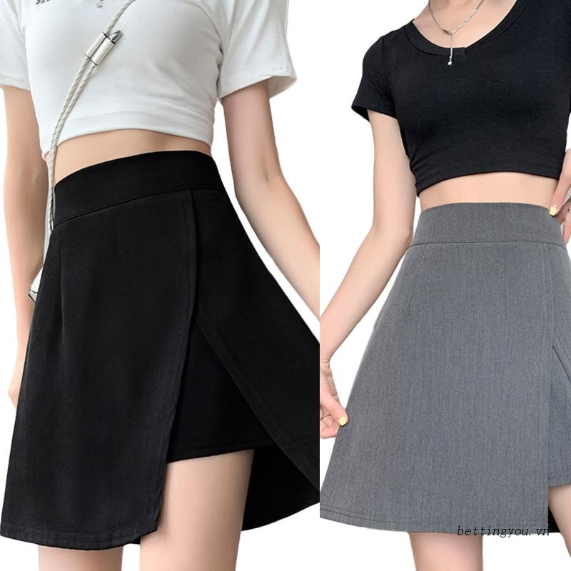 Chân Váy Ngắn Dáng Chữ A Lưng Cao Thiết Kế Xẻ Tà Phía Trước Phối Khóa Kéo Bên Trong Thời Trang Mùa Hè Cho Nữ