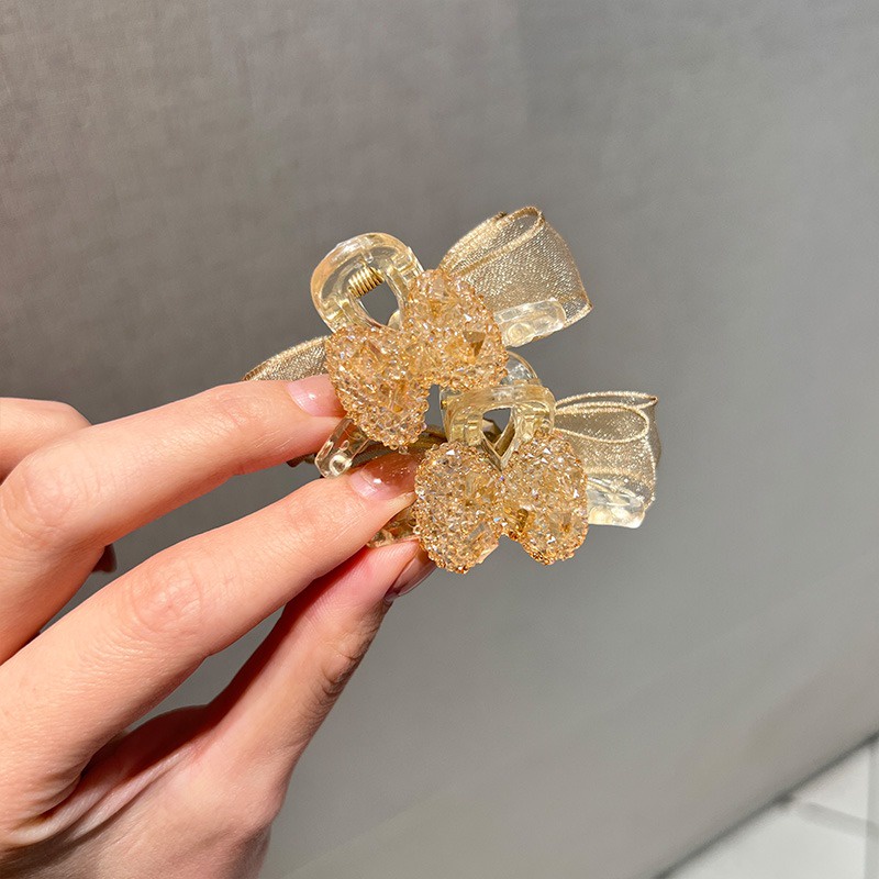 Kẹp Tóc Càng Cua Nhỏ Hình Nơ Đính Đá Phối Lưới Dễ Thương Cho Bạn Gái