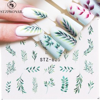 Miếng dán trang trí móng tay STZPRONAIL hình hoa lá / chim hồng hạc màu xanh lá / đen kiểu dáng đơn giản