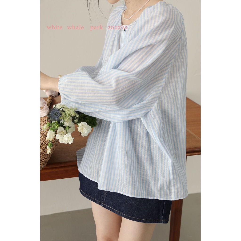 [Hàng Có Sẵn] Áo Sơ Mi Dáng Rộng Họa Tiết Kẻ Sọc Thời Trang Mùa Hè Hàn Quốc Cao Cấp Dành Cho Nữ