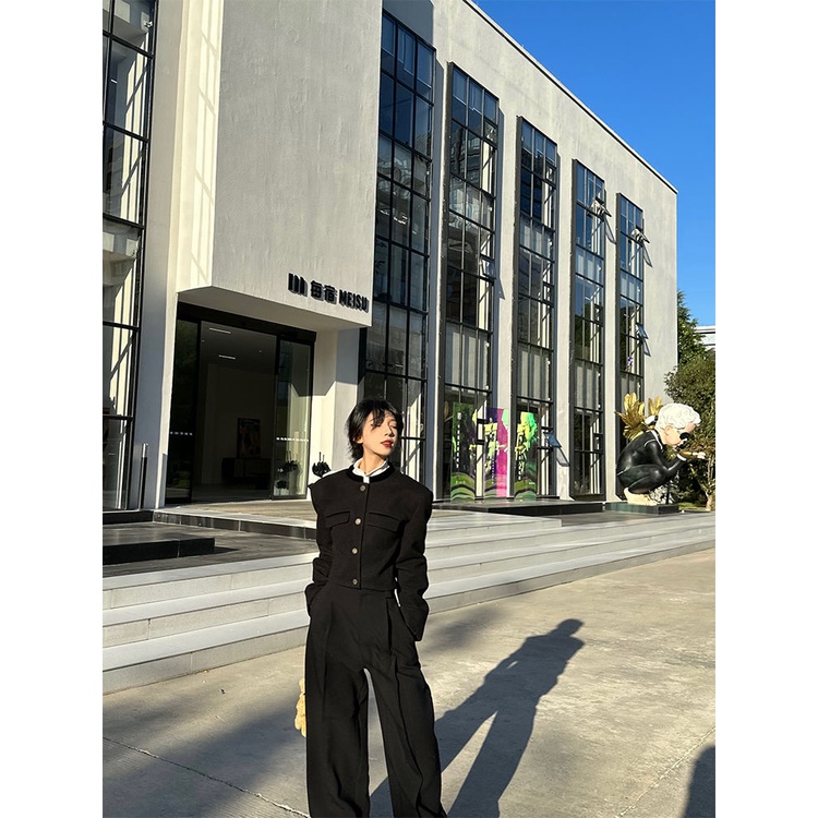 Áo Khoác Nữ Tay Dài Cổ Tròn Dáng Rộng Phong Cách Retro Thời Trang Mùa Thu