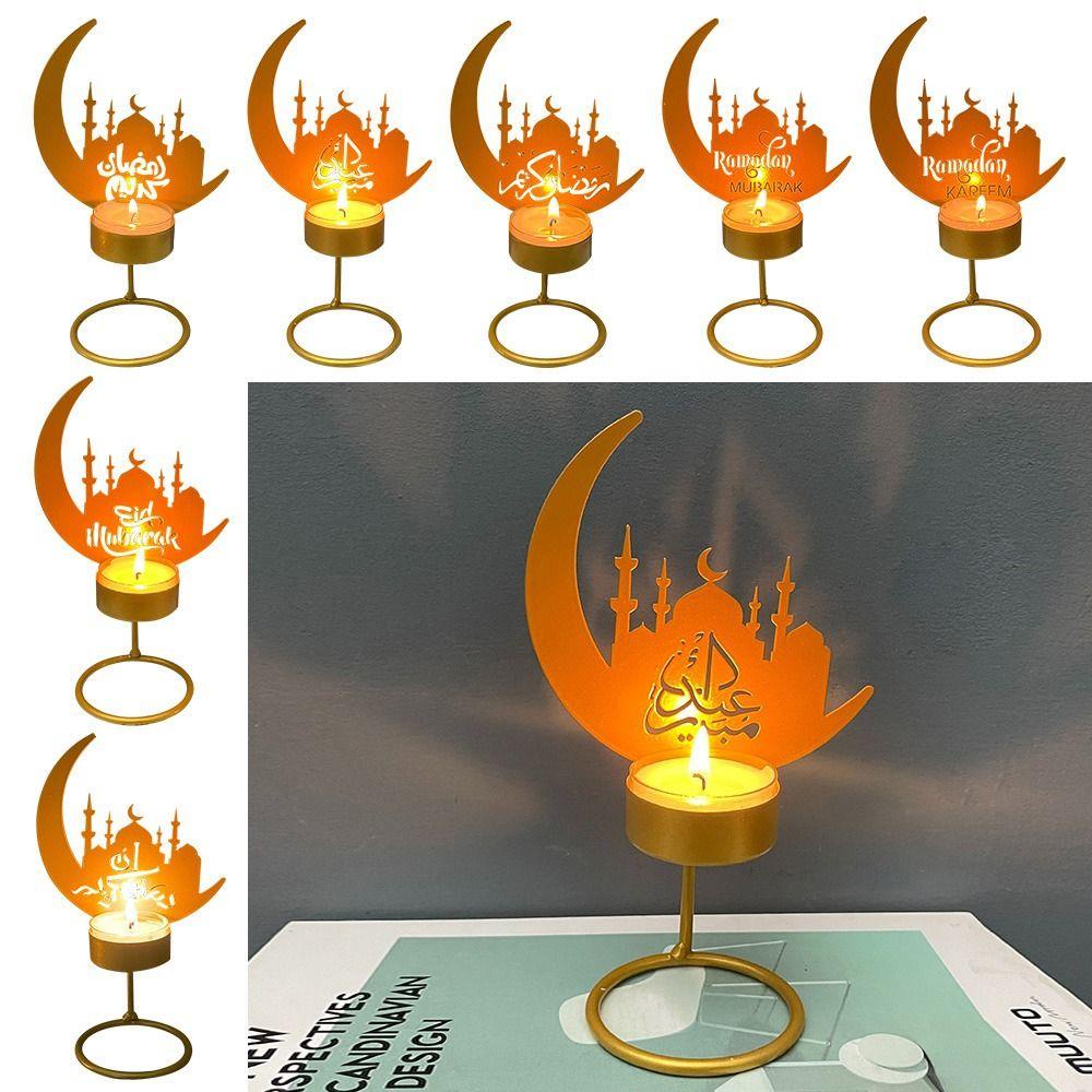 LET Chân Nến Hình Mặt Trăng Phong Cách Ramadan Mubarak Dùng Trang Trí Bàn Lễ Hội