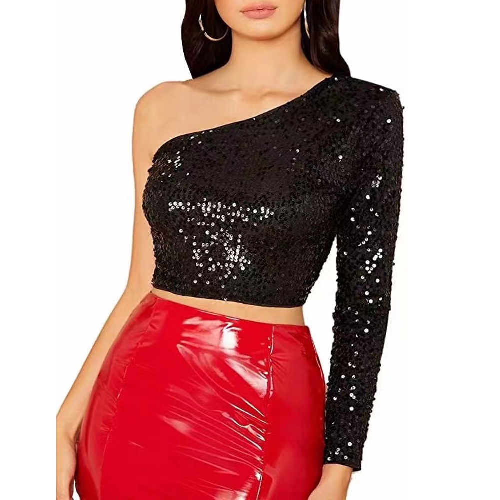 Áo Thun Trễ Vai Đính Kim Sa Thời Trang Cho Nữ