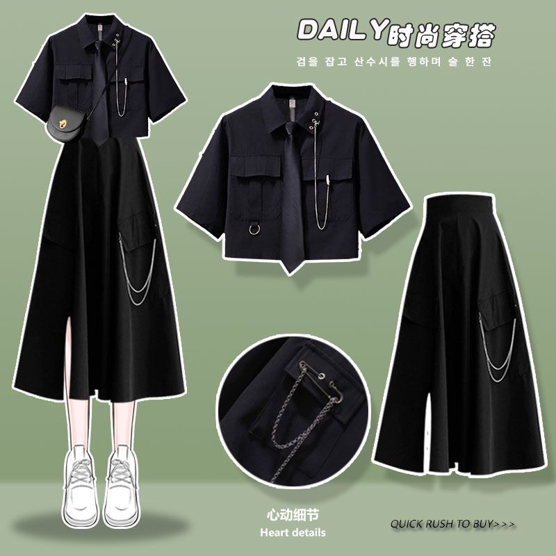 Set Vest Nữ Sinh Màu Đen Cá Tính, Thiết Kế Chân Váy Xẻ Quyến Rủ Dành Cho Nữ [Hàng oder]