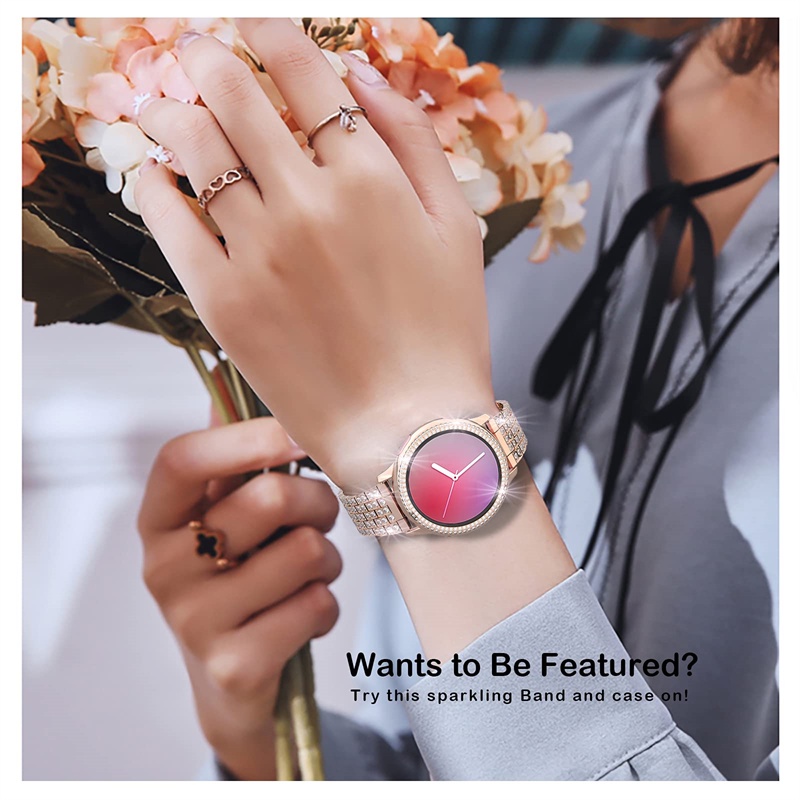 Dây Đeo Đồng Hồ Bằng Thép Không Gỉ Đính Kim Cương Giả Cho samsung galaxy watch active 2 40mm 44mm Ốp