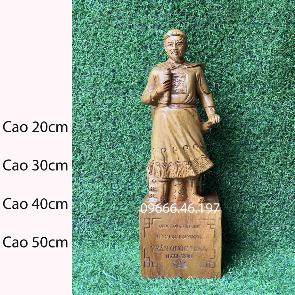 Tượng gỗ trần quốc tuấn, trầm hưng đạo, hưng đạo vương cao 30cm đến 50cm chất liệu gỗ bách xanh