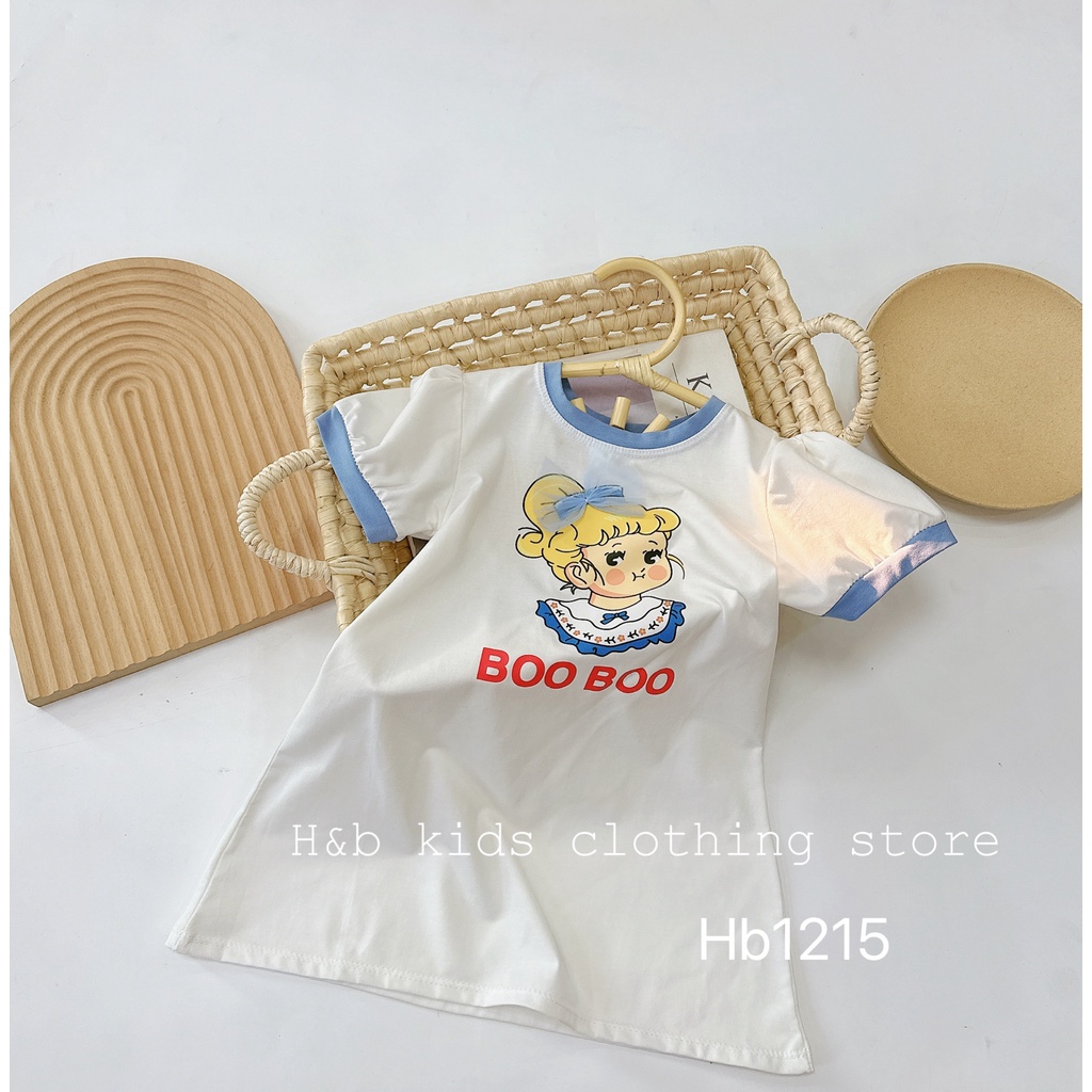 Váy Cotton Suông Cho Bé Gái WOWKIDS Tay Bồng Họa Tiết Hoạt Hình Từ 10-22kg
