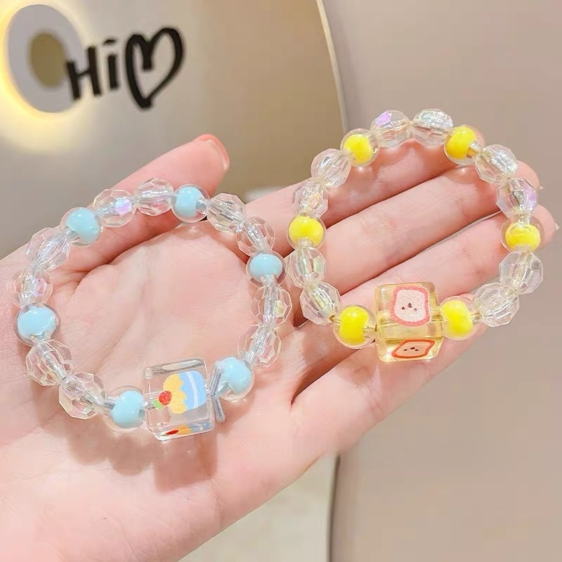 Vòng Tay Hạt Resin Trong Suốt In Hình Hoạt Hình Dễ Thương Có Thể Điều Chỉnh Cho Cặp Đôi