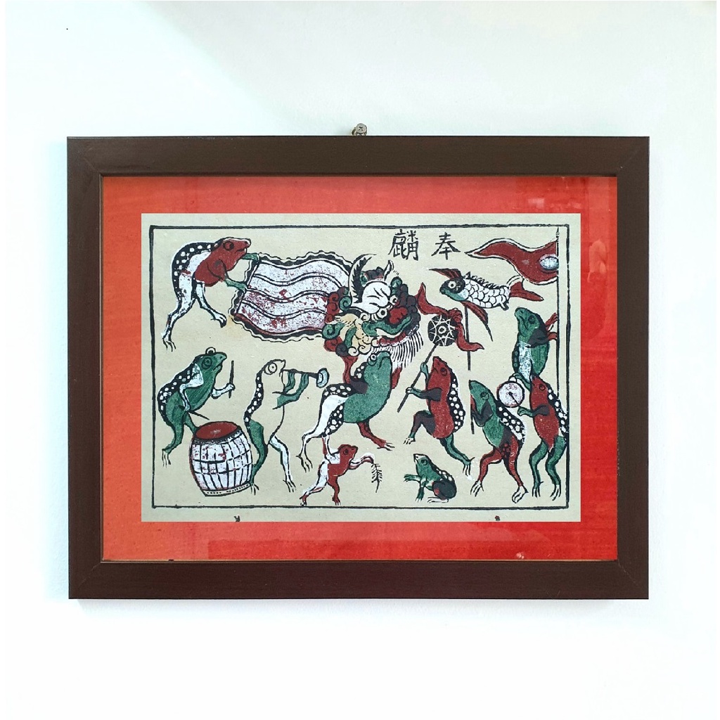 Tranh dân gian Đông Hồ Cóc múa lân khung kính mica 40x30 - chỉ giao hoả tốc Hà Nội