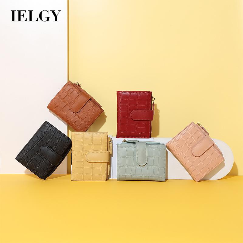 Ví IELGY màu trơn có khóa kéo đơn giản phong cách Hàn Quốc thời trang cho nữ