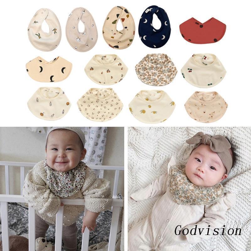 Yếm Ăn Cotton Hai Lớp Mềm Mại In Họa Tiết Hoạt Hình Có Nút Nhấn