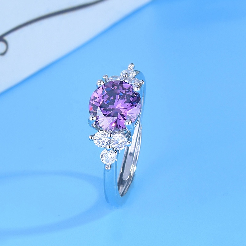 Jenanral Nhẫn Bạc Zircon Tròn Màu Tím Sáng Bóng Lãng Mạn Tinh Tế Cho Nữ Jewellry