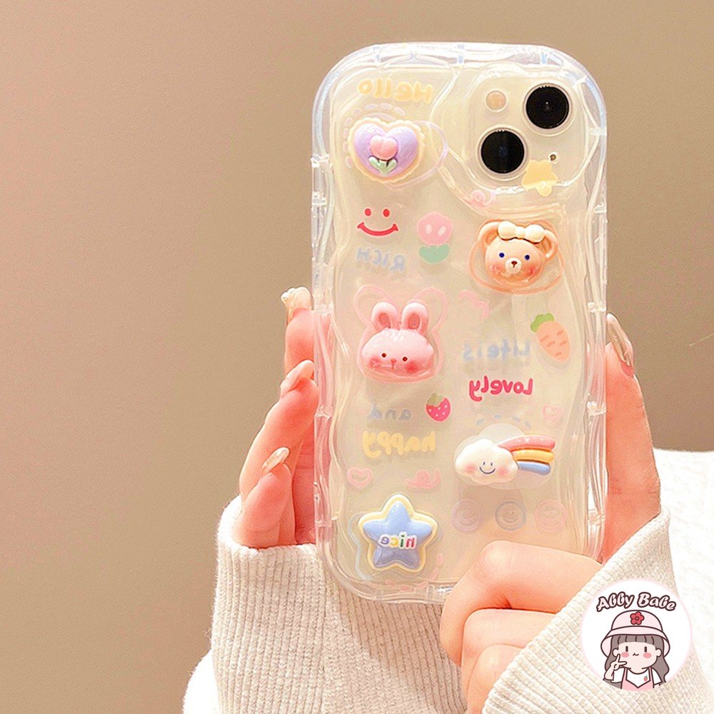 Ốp Điện Thoại TPU Mềm Chống Bụi Hình Thỏ Cầu Vồng 3D Cho IPhone 14 Pro Max 13 12 11 Pro Max