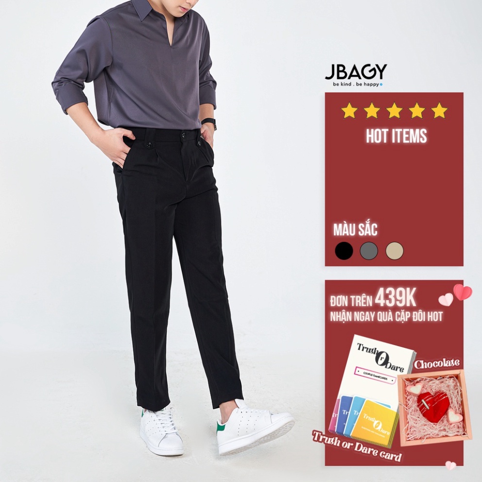 Quần tây âu nam ống rộng cách điệu 2 khuy cài, vải quần co giãn nhẹ thương hiệu JBAGY - JA0103 - Hàng mới về