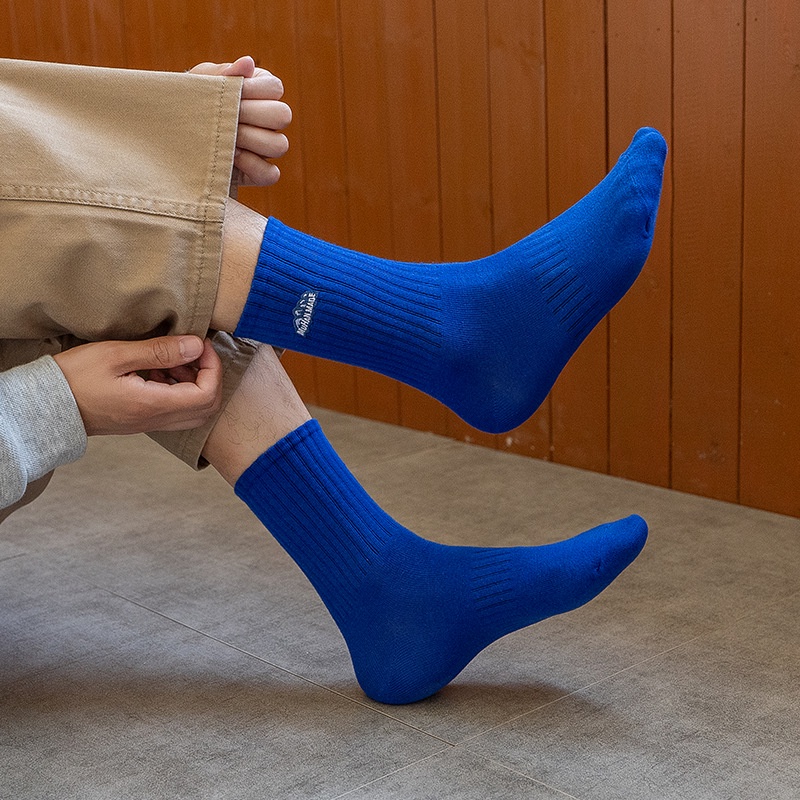 Vớ Cotton Ống Trung Bình Thêu Họa Tiết Đơn Giản Thấm Hút Mồ Hôi Thoáng Khí Dành Cho Nam