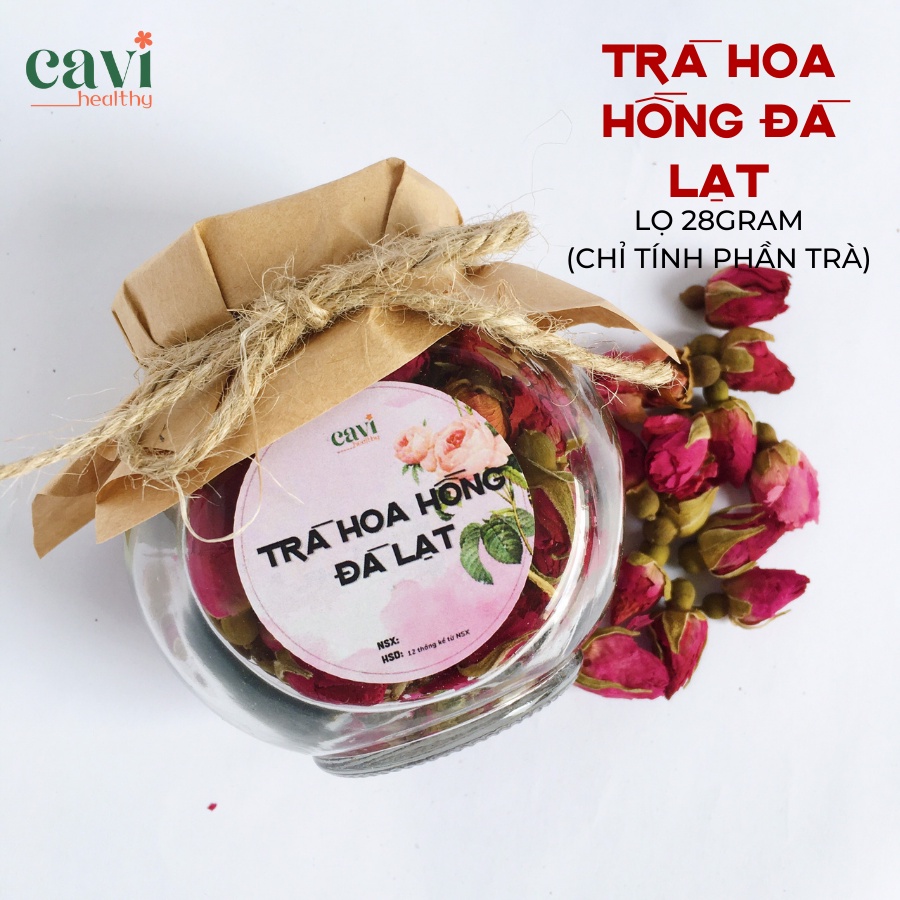 Trà Hoa Hồng Đà Lạt sấy lạnh nguyên bông 100gr Cavi Healthy Đẹp Da, Giảm Stress, Thải Độc