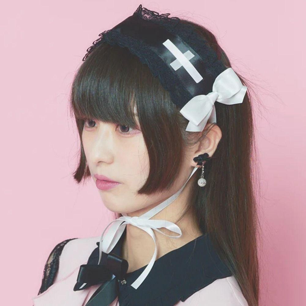 ANEMONE Cài Tóc Đính Nơ Ruy Băng Chéo Phong Cách Lolita Gothic Ngọt Ngào Dễ Phối Đồ Dành Cho Bạn Nữ