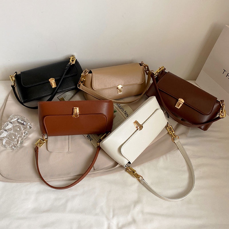 Mischa Túi Xách Đeo Vai Bằng Da PU Màu Trơn Phong Cách retro Đơn Giản Dễ Phối Đồ Cho Nữ