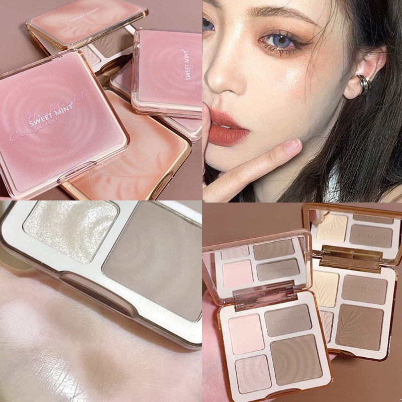 Bảng Phấn Bắt Sáng 4 Màu Bạc Hà Ngọt Ngào Cho Khuôn Mặt Màu Sắc