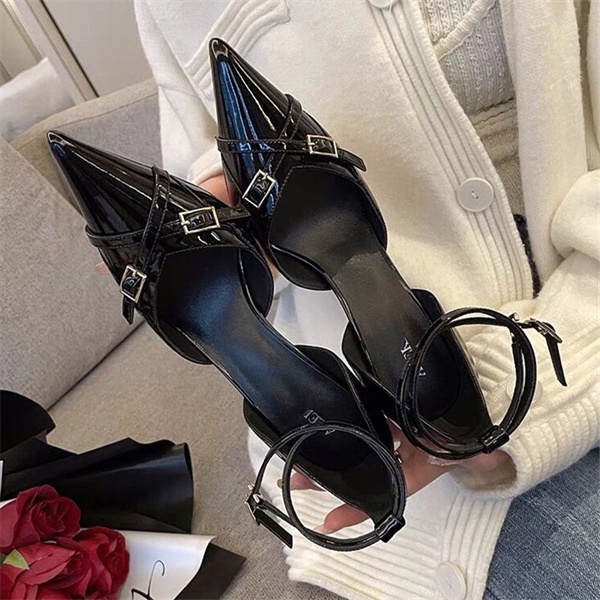 Giày Cao Gót Da Phối Lưới Thoáng Khí Mũi Nhọn 3.15 Inch Thời Trang Cho Nữ Size 35-40
