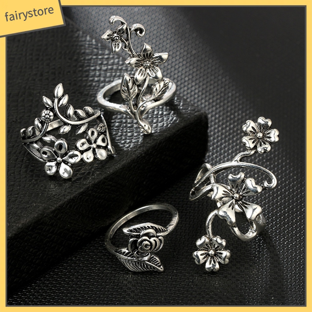 Set 1 Nhẫn Hình Hoa Lá Phong Cách Vintage Thời Trang Cho Nữ