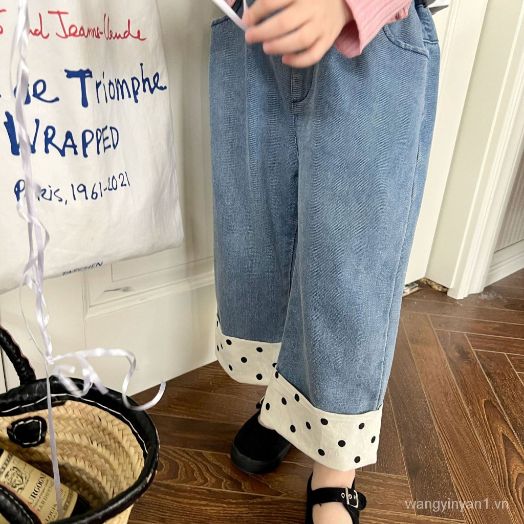 Hàng Mới Về Quần Jeans Viền Chấm Bi Phong Cách Hàn Quốc 2023 Cho Bé DH3Y