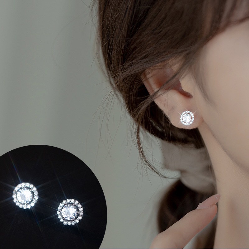 Khuyên tai bạc Ý 925 nam nữ nụ đá tròn DUYSON SILVER, bông tai bạc 925 mạ vàng trắng cao cấp (Giá bán/1 đôi) [KNXK29]