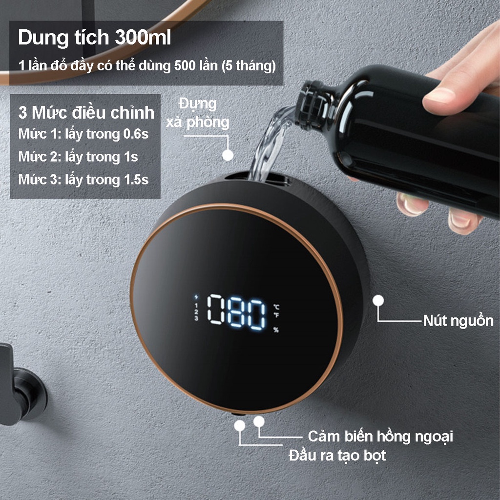 Bình Đựng Xà Phòng Rửa Tay, Hộp Đựng Sữa Tắm Dầu Gội, Tạo Bọt Tự Động, Cảm Biến Hồng Ngoại, Tích Hợp Pin Sạc 2500mAh