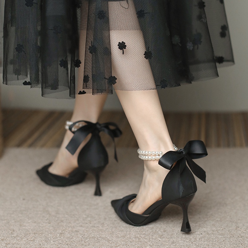 XIELUAIZTA Giày Cao Gót 8 Phân Mũi Nhọn Đính Ngọc Trai Xinh Xắn Dành Cho Nữ