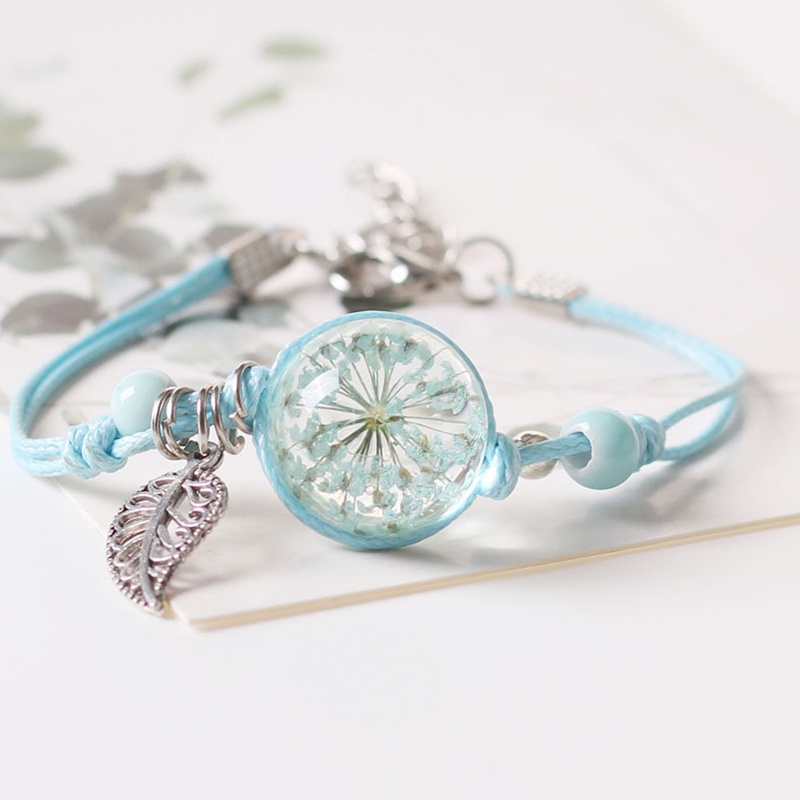 Vòng Tay Dây Bện Gắn Hoa Khô Thật Điều Chỉnh Được Cho Cặp Đôi / Tình Bạn