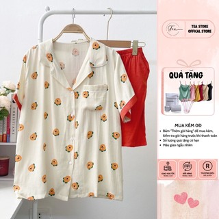 Bộ đồ chất đũi nhăn mềm Tea Store họa tiết dễ thương