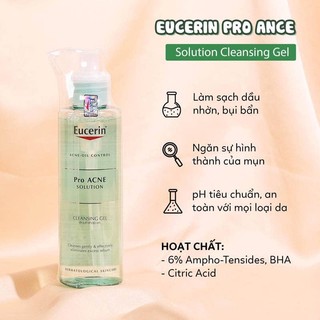 Sữa Rửa Mặt Eucerin Cho Da Dầu Mụn - Eucerin Pro ACNE Solution Cleansing Gel 200ml