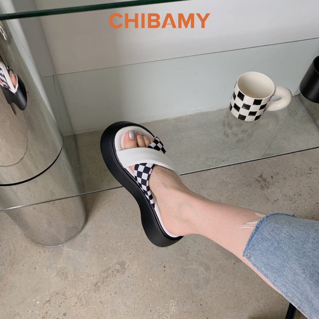 Dép nữ quai chéo kẻ CARO CHIBAMY đế 5cm