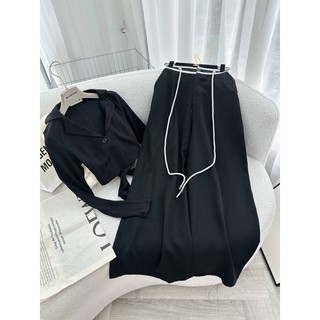 Set áo đen + quần suông viền trắng - Chitchitstore