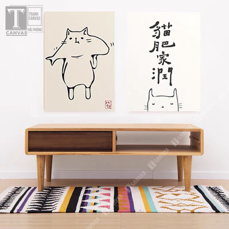 TRANH MÈO | Canvas tràn viền treo tường phòng khách, tranh hiện đại nghệ thuật, tranh Mèo may mắn | TCanvas