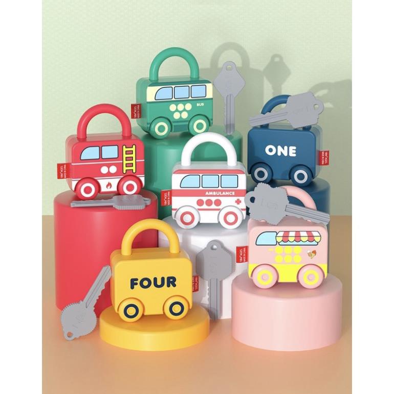 ♥️🍄 Đồ chơi Montessori kết hợp xe đồ chơi, bộ ổ khoá và chìa khoá matching đầu đời cho bé