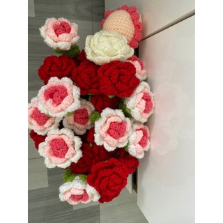 Hình thật - hoa đan len handmade, hoa thỏ, hoa heo, heo hồng