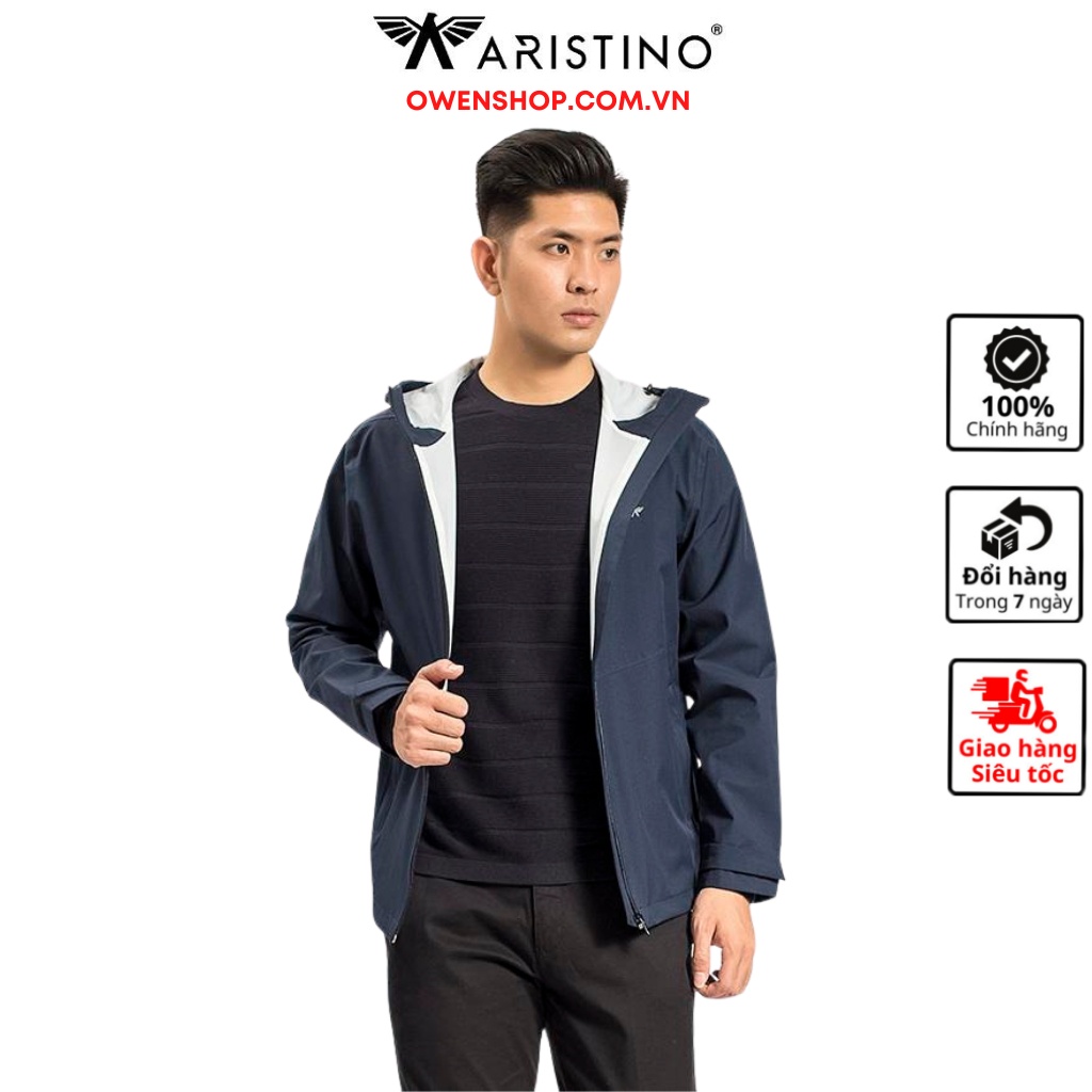 Áo khoác gió chống nước cao cấp Arisitno AJK005W8 jacket trơn màu dáng Regular fit suông vừa có mũ liền vải Polyester